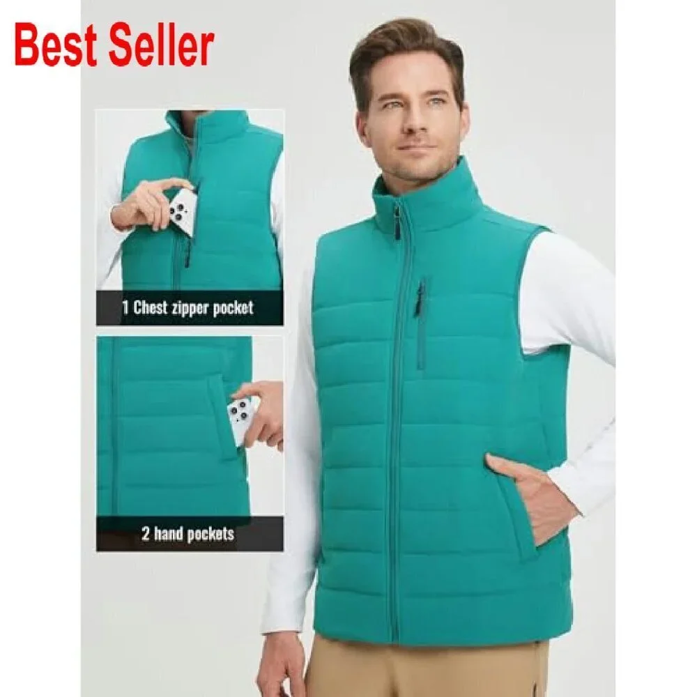 Men's Fleece Lined Puffer Vest Lightweight Warm Sleeveless Jacket Full Zip